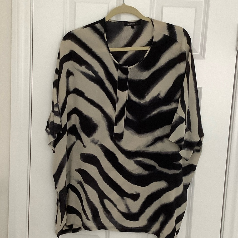Lafayette 148 New York Black and Cream Zebra Print Tunic
